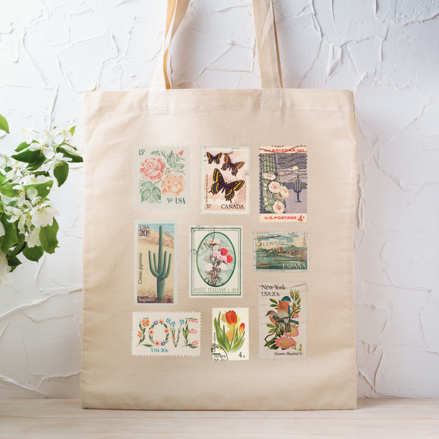 Vintage Stamps Canvas Tote Bag