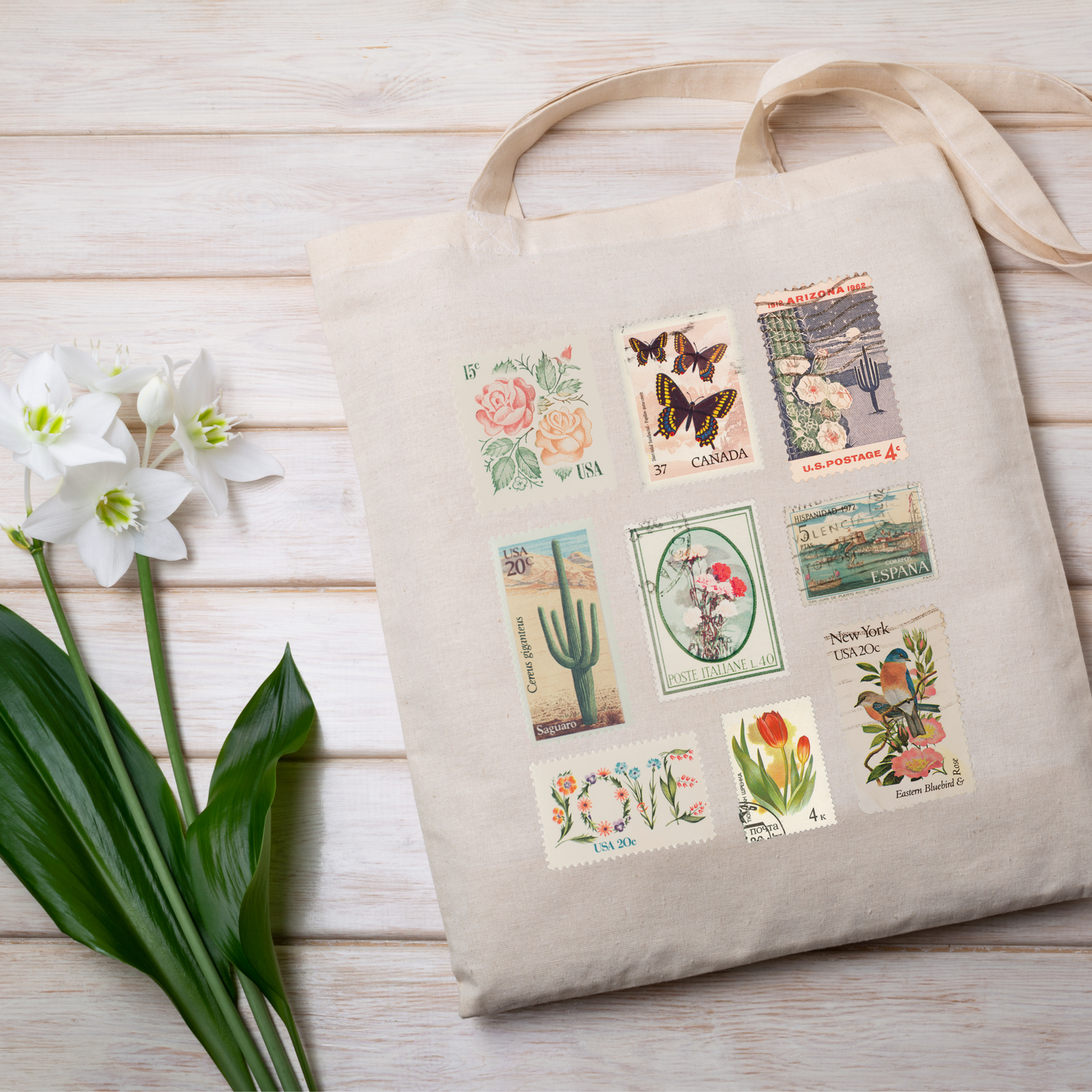 Vintage Stamps Canvas Tote Bag